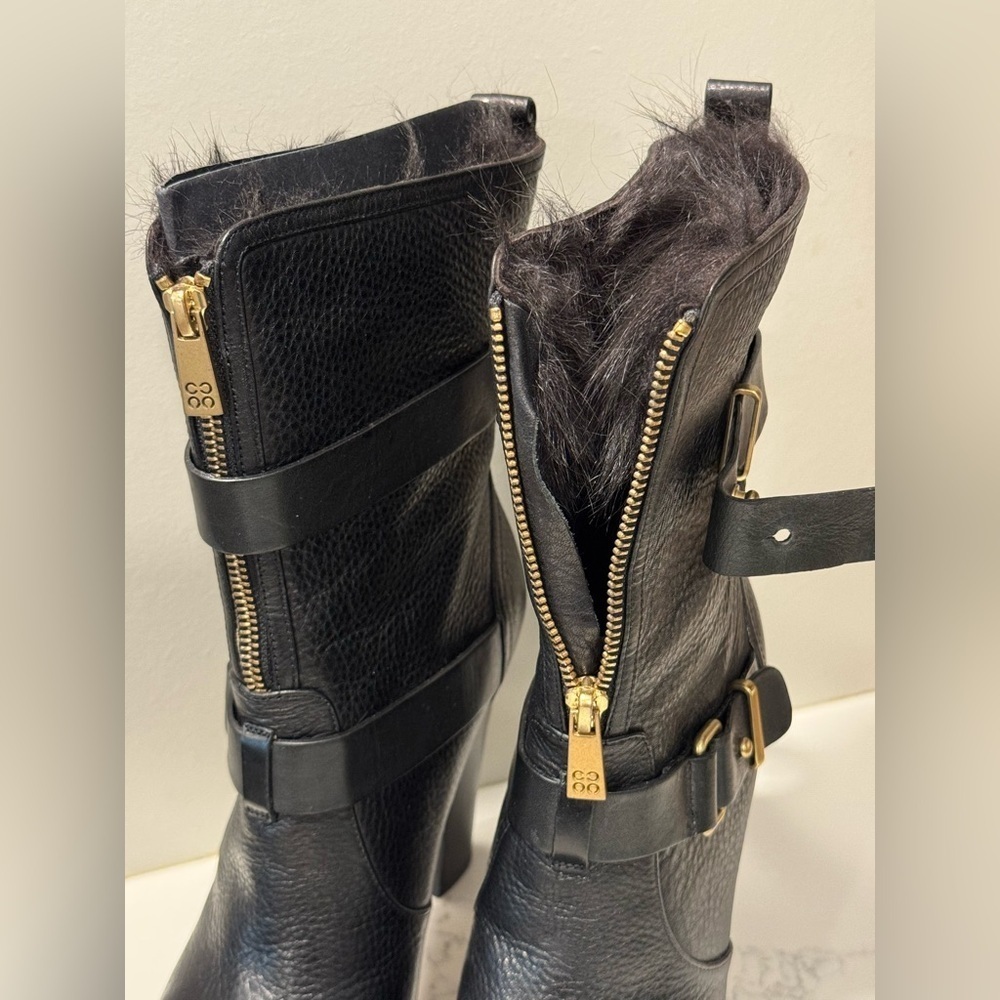 Coach Lianne Full Grain Leather Fur Lined Platform Healed Boots - Picture 3 of 14